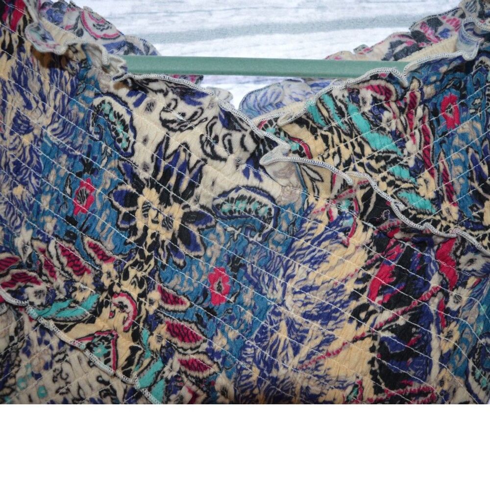 By Anthropologie Smocked Gauze Criss-Cross Dress Blue Motif Boho Medium - Picture 16 of 16